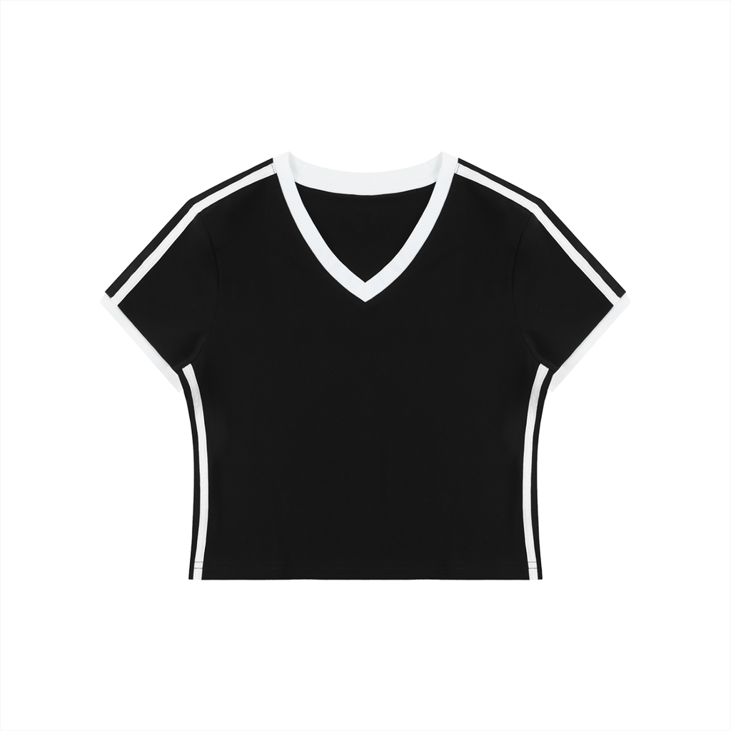 Women's Retro Binding V-Neck Crop T-Shirt