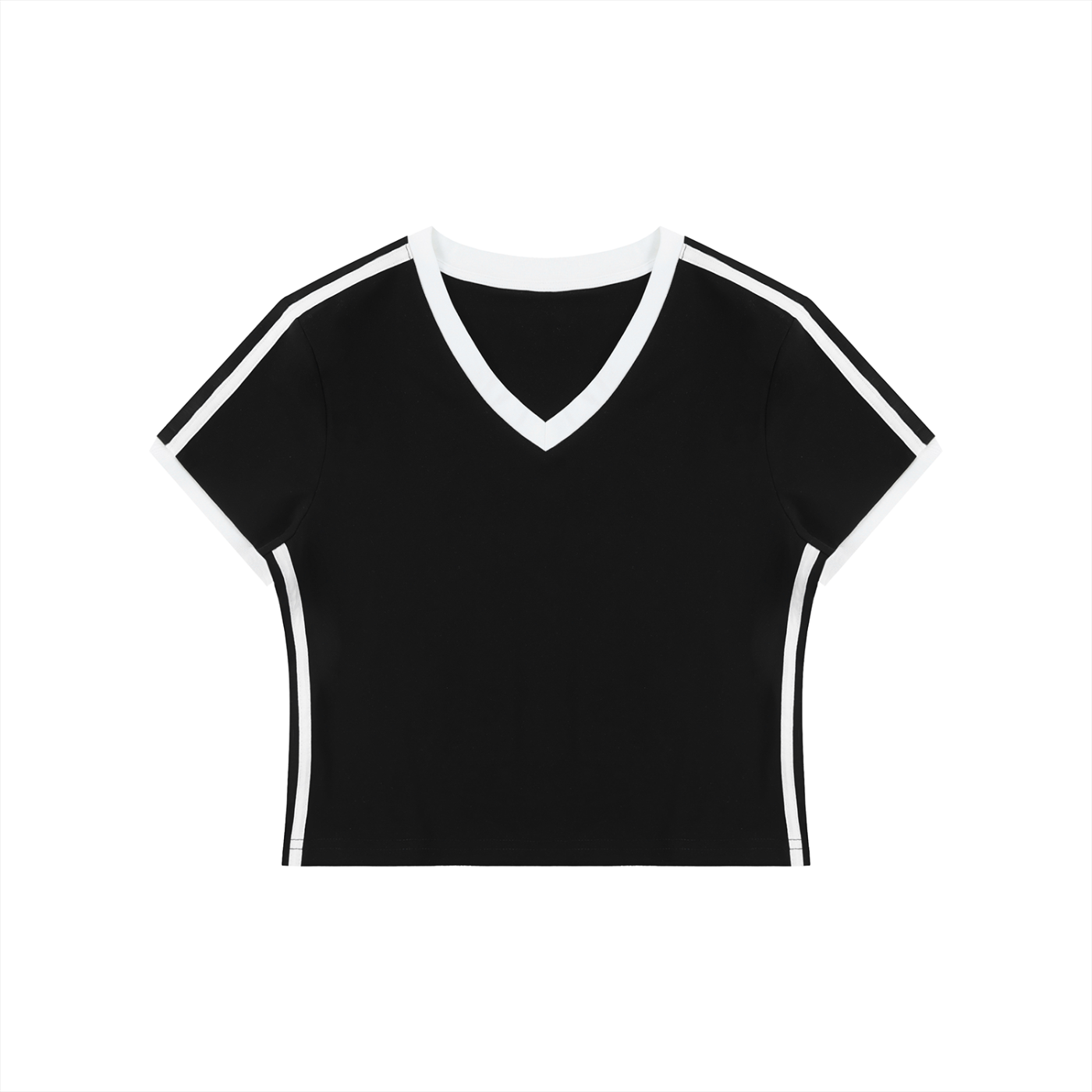 Women's Retro Binding V-Neck Crop T-Shirt