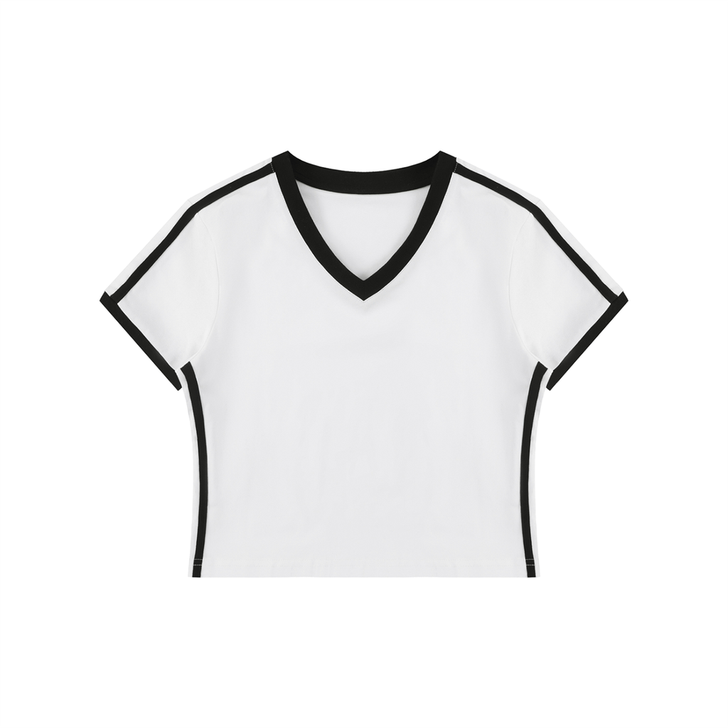 Women's Retro Binding V-Neck Crop T-Shirt