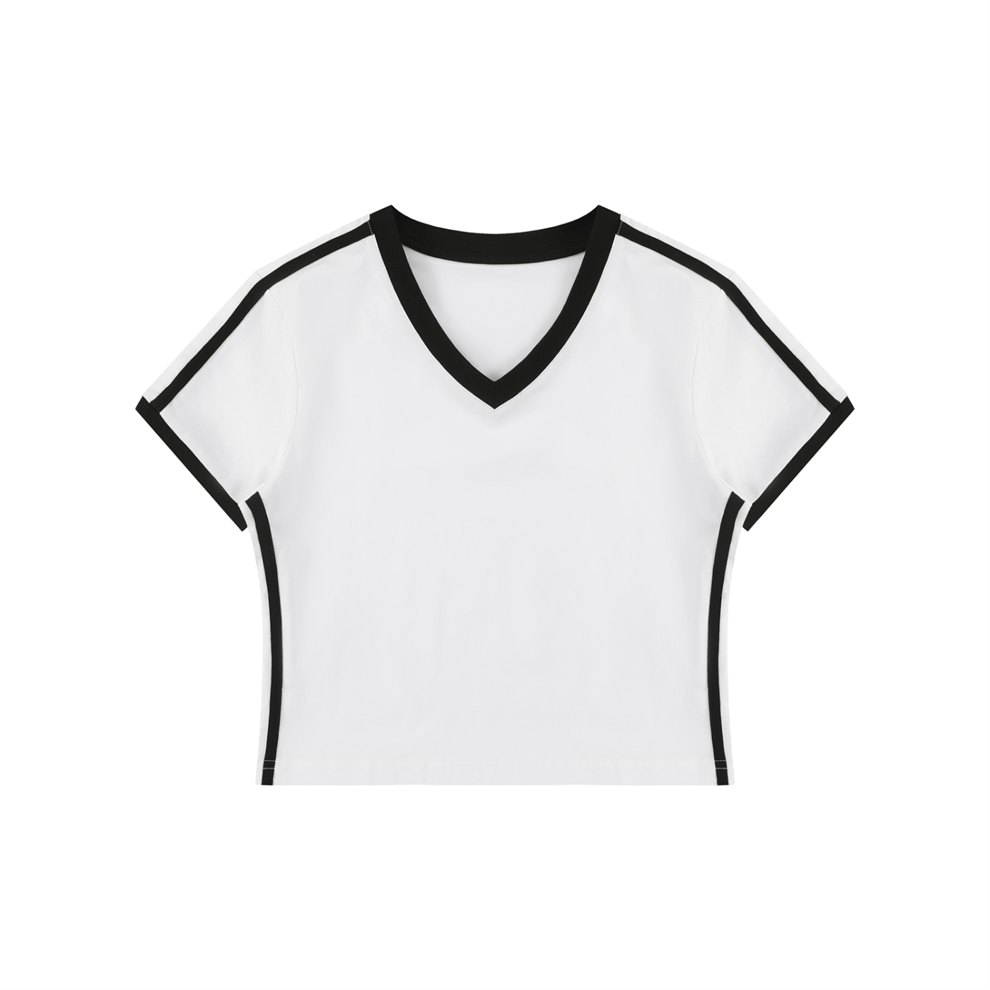 Women's Retro Binding V-Neck Crop T-Shirt