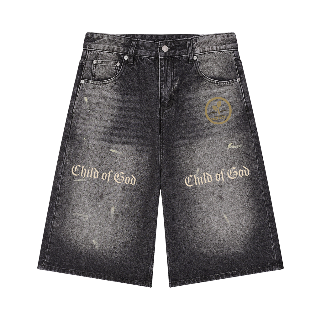Men’s Vintage Wash Wide Leg Denim Shorts