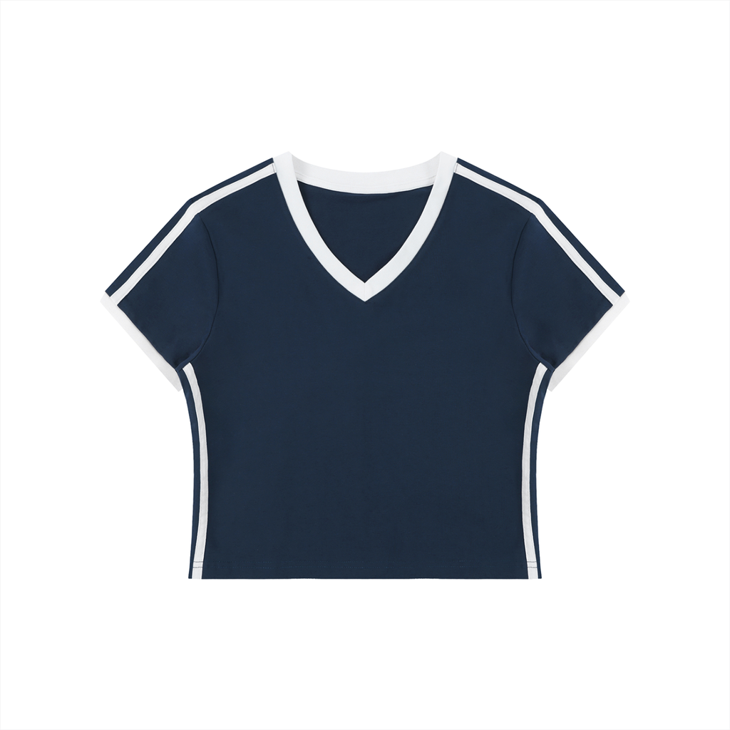 Women's Retro Binding V-Neck Crop T-Shirt