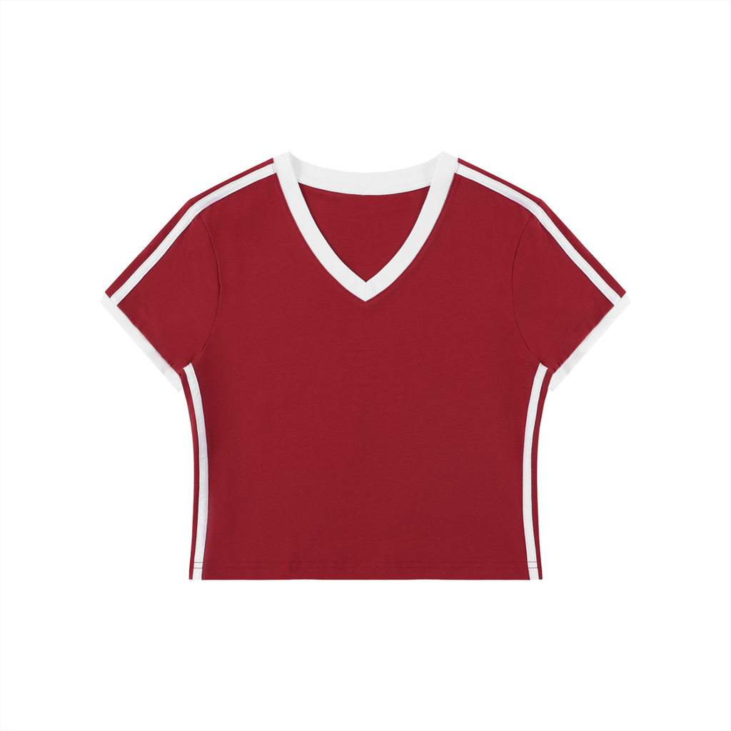 Women's Retro Binding V-Neck Crop T-Shirt
