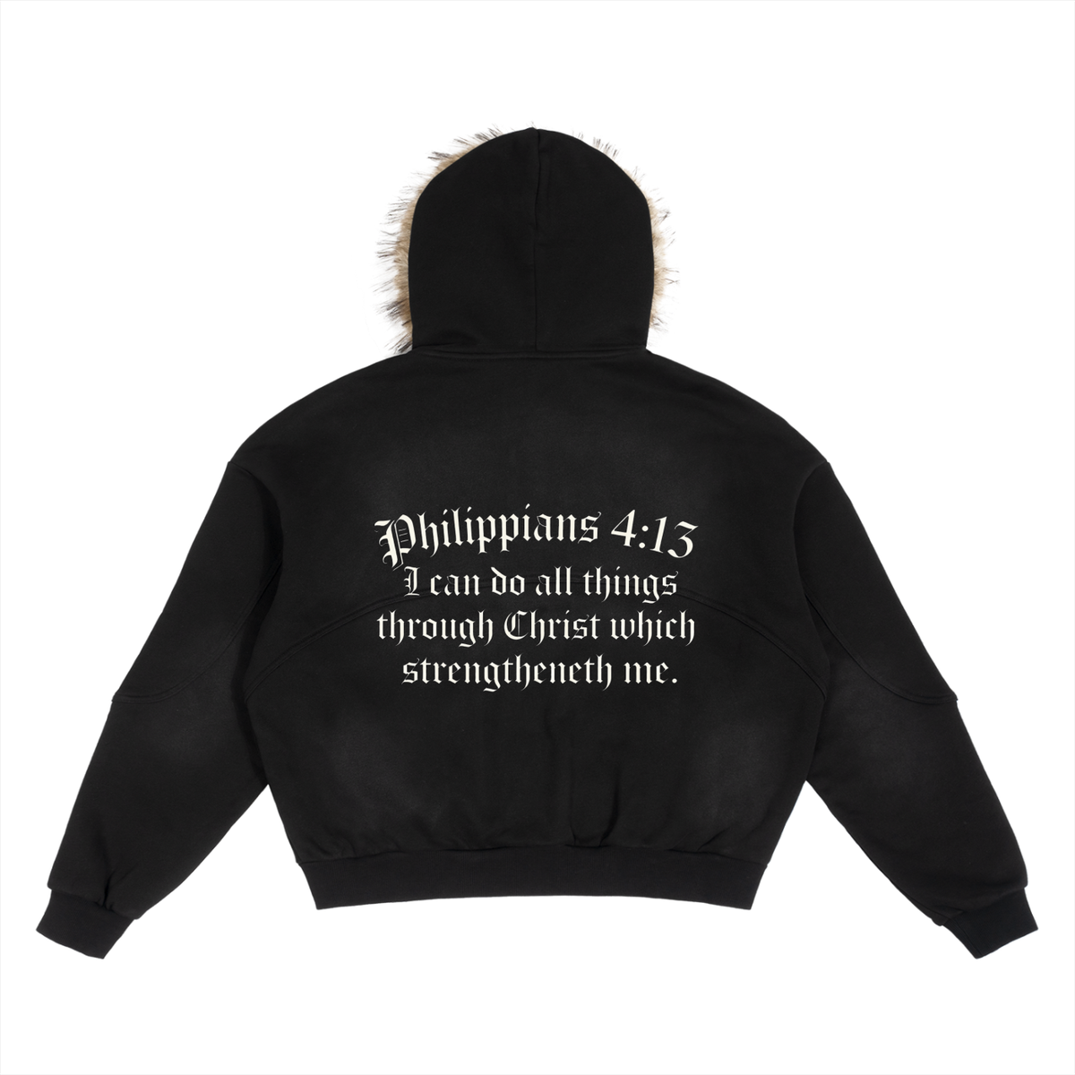 Sun Fade Boxy Detachable Fur Hoodie