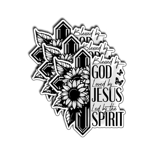 (3Pcs) Blessed by God Loved by Jesus Led by The Spirit Sticker Christian God Cristianos Cross Bible Decorate Waterproof Vinyl Water Bottle Tumbler Books Phone Laptops Sticker Gifts Love Jesus 3x2.5